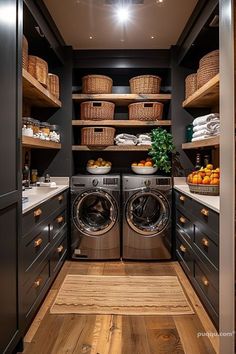 a washer and dryer in a small room