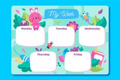 a calendar with animals and flowers on the cover, for kids to write their schedule