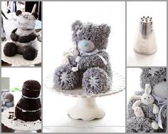 a collage of photos with teddy bears and cakes