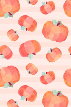 watercolor pumpkins on striped background with leaves