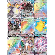 the pokemon trading cards are all different colors