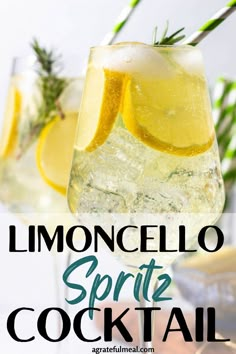 lemoncello spritz cocktail in glasses with rosemary garnish