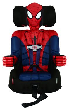 a child's car seat with spiderman on it