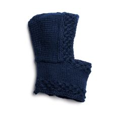 a pair of blue knitted gloves on a white background