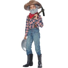 California Costumes Prospector Child Costume Kit, Standard Prospector Costume, Miner Costume, Aviator Costume, Brown Suspenders, California Costumes, Grey Beards, Disney Halloween Costumes, Brown Hats, Red Bandana