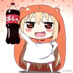 an anime character holding up a bottle