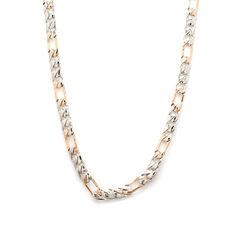 Platinum Chains by Jewelove Platinum & 18K Rose Gold chain for men. Metal : Platinum & 18K Rose Gold Platinum Purity : 95% Gold Purity : 18K Purity Mark : Pt 950 & 18K Length : 20 / 22 / 24 / 26 inches (Length can be custom made on order) Estimated Weight : 26.93 grams (in 20 inches) Certificate of Authenticity : Platinum Guild International This chain is not eligible for exchange or refund. Platinum Gold Chain For Men, Gold And Platinum Chain For Men, Rose Gold Chain For Men, Rose Gold Figaro Chain Necklace, Formal Rose Gold Jewelry With Figaro Chain, White Gold Chain For Men, Platinum Chains For Men, Rose Gold Chain Mens, Gold Pendants For Men