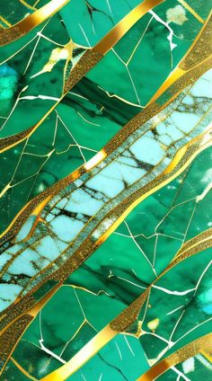 an abstract green and gold marble background with golden lines on the edges, in shades of teal