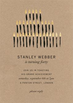 a brown card with black and yellow pencils on it, says stanley webbber is turning forty