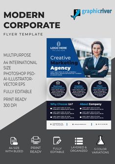 the modern corporate flyer template is ready to be used as an advertisement for your company