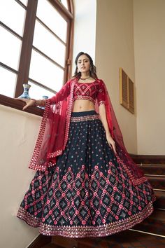 Lehenga With Jewellery, Umbrella Lehenga, Mirror Work Lehenga, Choli For Women, Georgette Lehenga, Party Wear Lehenga Choli, Bollywood Lehenga, Lengha Choli