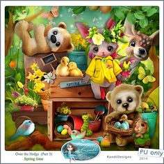 there are many stuffed animals in this painting