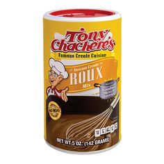 a canister of tony chacher's roux mix