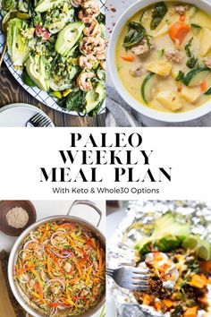 the paleo weekly meal plan with keto and whole 30 options is shown here