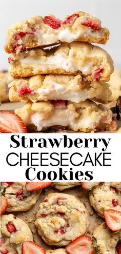 strawberry cheesecake cookies split in half and stacked on top of each other Strawberry Cheesecake Cookies, Fresh Strawberry Recipes, Baked Dessert, Strawberry Dessert Recipes, Thanksgiving 2024, Recipes Yummy, Strawberry Flavor, Cheesecake Cookies, Glamour Nails