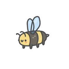 a cute little bee with big eyes on it's back legs and wings, flying in the air