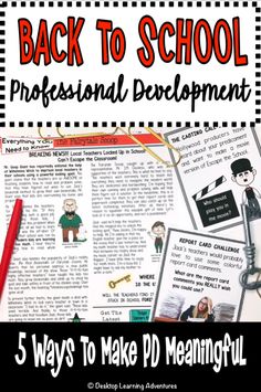 the back to school professional development book with text overlaying it and an image of a