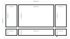 the size and width of an empty room with measurements for each area in front of it