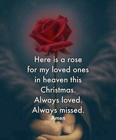 a person holding a red rose in their hand with the words here is a rose for my loved ones in heaven