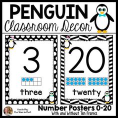 penguin themed classroom decor with numbers and dots