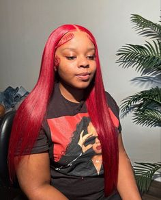 Red Human Hair Wigs Black Women, Red Middle Part Wig, Red Wig Hairstyles For Black Women, Red Wig For Black Women, Straight Red Wig, Straight Colored Hair, Red Hair Wig, Weave Colors