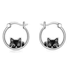 PRICES MAY VARY. 😺Cat Earrings Design - Black cat earrings beckon to you, cute and delicate, this is a unique and eye-catching design, very suitable for women who like cats.You'll feel a special connection between you and the cat. 😺Cat Hoop Earrings Size - 17.6*16.7 (0.69*0.66 inches); Weight: 4 grams; Small and elegant earrings that will not burden your ears 😺Black Cat Earrings Material - Made of 925 sterling silver, highly polished, not easy to deform and fade, the cat's texture outline is clear, and the details reflect exquisite craftsmanship 🎁Cat Jewelry for Women Gift - Sterling silver cat earrings is perfect as a gift for yourself, your lover,mother,sisters, wife,grandmother, aunt,daughters or your friends 💕Satisfactory Service - If you are not satisfied or confused about the bl Metal Cat Design Earrings For Gift, Cat Hoop Earrings, Metal Cat Design Drop Earrings, Black Cat Design Drop Earrings, Silver Shark, Silver Cat Design Dangle Earrings, Black Cat Earrings, Sterling Silver Cat, Earrings Design