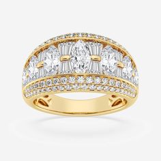 a yellow gold ring with two rows of diamonds