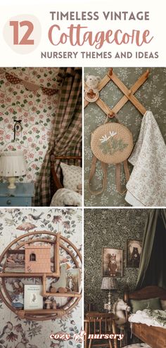 collage of photos with text that reads 12 times vintage collage nursery themes and ideas