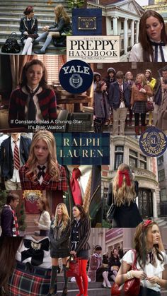 the collage shows many different people dressed in school uniforms and plaid outfits, including two girls