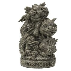 Three Dragon "No Smoking" Backflow Incense Burner SIZE: 3.75" X 2.25" X 5" COLD CAST RESIN CONE INCENSE BURNER Size: 3.75" x 2.25" x 5". Dragon Incense Burner, Incense Burner, Home Fragrance, Incense, Candle Decor, It Cast