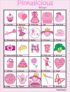 a pink princess themed party game board