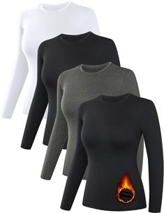 PRICES MAY VARY. 🔥[Heat Retention]: This women's long sleeve fleece-lined shirts provides excellent warmth, making it perfect for cold weather. Whether you're braving winter snow or engaging in activities in low temperatures, it effectively keeps you warm and comfortable. 😊[Soft and Skin-friendly Material]: Crafted from high-quality, soft fabric, this garment ensures exceptional comfort. The material not only provides warmth but also gently caresses your skin, offering a cozy and pleasant wear Tops For Winter, Compression Long Sleeve, Womens Thermal, Winter Cold, Thermal Shirt, Shirts Women, Womens Fleece, Winter Snow, Base Layer