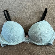 All Over Baby Blue Lace With Black Trimming Push Up Bra Very Good Condition; Never Worn Fully Adjustable Velvet Straps Hook And Eye Closure 32b Sleep Wear, Bra Styles, Push Up Bra, Blue Lace, Women's Intimates, Baby Blue, Push Up, Blue Black, Victoria's Secret