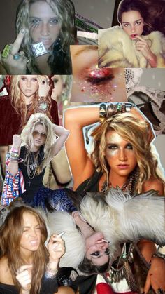 the collage shows many different pictures of women with hair and makeup, including one woman's face