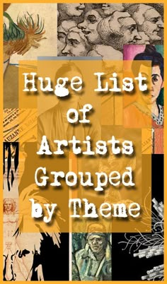 the cover of huge list of artists grouped by theme, with images of people and animals