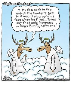 two reindeers are talking to each other in the clouds with an angel above them