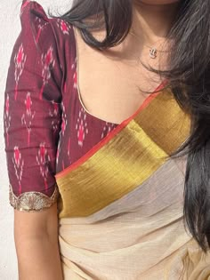 Mul Mul Cotton Saree Blouse Designs, Blouse Design For Cotton Silk Saree, Blouse Sleves Patterns, Blouse For Heavy Arms, Jute Saree Blouse Designs, Simple Blouse Designs Pattern Indian Fashion, Normal Saree Blouse Designs, Simple Cotton Blouse Designs, Cotton Sarees Blouse Designs