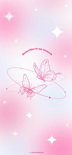 a pink background with two butterflies flying in the sky