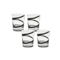 four glasses with black swirl designs on them