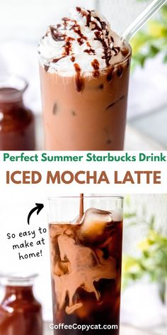 iced mocha latte with text overlay that says perfect summer starbucks drink