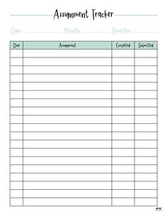 an assignment tracker is shown in the form of a blank sheet for students to use