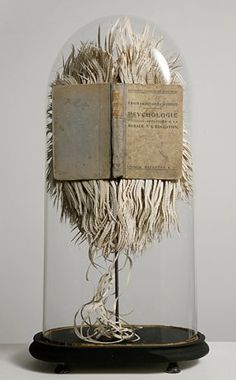 an old book under a glass dome with some kind of thing in it's middle