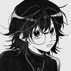 a black and white drawing of a girl with glasses on her head, looking at the camera