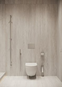 a white toilet sitting in a bathroom next to a shower head and handrails