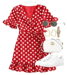 Red White Outfit, Mode Rockabilly, Gucci Adidas, Outfit For Spring, Minimal Dress, Wallet Tutorial, Outfits Polyvore, Bag Sewing