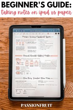 a tablet with the title beginner's guide taking notes on lead vs paper