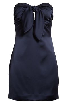 A ruched-and-tied satin bodice elevates this night-out strapless mini. Strapless 100% polyester Dry clean Imported Mini Formal Dresses, Orion Dress, Navy Mini Dress, Prada Dress, Strapless Dresses Short, Rush Dresses, Mini Dress Formal, Ramy Brook, Dress Home