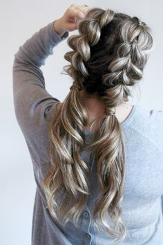 Animal Kingdom Hairstyles, Mock Braid Hairstyles, Faux Dutch Braid Pigtails, Pig Tail Braid Hairstyle, Pulling Hair Back From Face, Pony Braid Hairstyles, Pull Through Braid Pigtails, Hair Braids Tutorials, Pony Braids