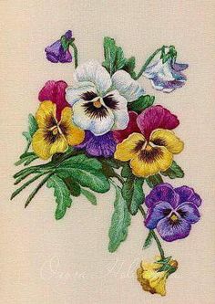 a bouquet of pansies on a beige background