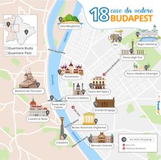 a map showing the locations of different attractions in budapest, including cathedrals and other buildings